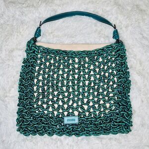 HTF STAUD Coastal Corda Rope Tote Green Teal Knotted Large Hobo Shoulder Bag